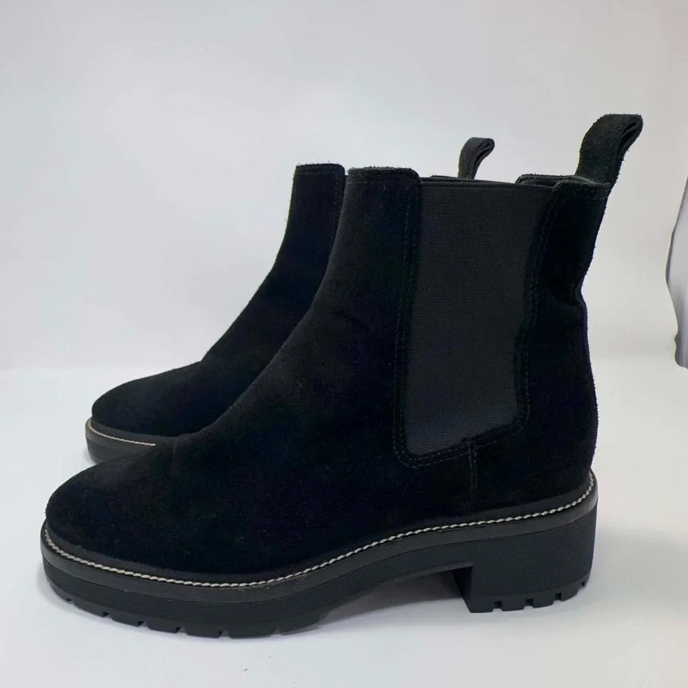 Tory Burch Chelsea Lug Boots Womens 9M Black Suede Pull On Ankle Booties Classic
